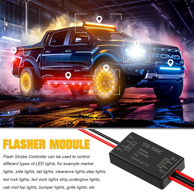 BJZ 2Pcs Flash Strobe Controller 12V 24V GS-100C Auto Car Flasher Module for Tail Side Clearance Top LED Lights Brake Stop Warning Grille Bumper Lights - Image 4